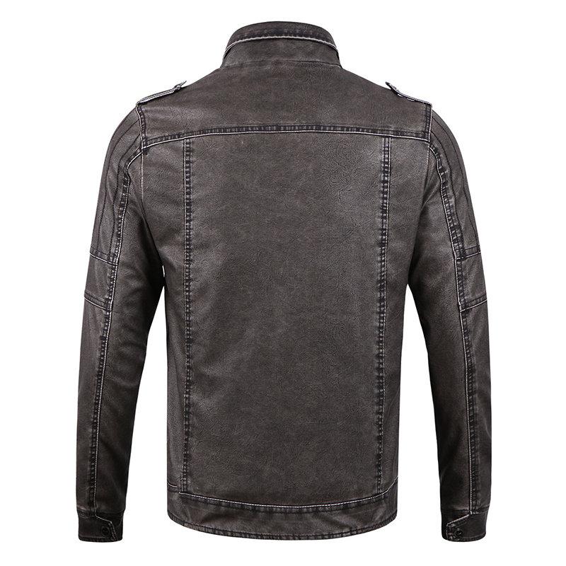 Mens Outdoor Thicken Inside Fleece Multi-Pocket Epaulets Motorcycle PU Leather Jacket