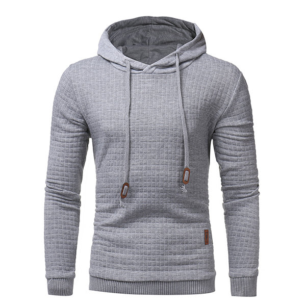 Mens Brief Style Jacquard Plaid Solid Color Slim Fit Casual Pullover Hooded Tops