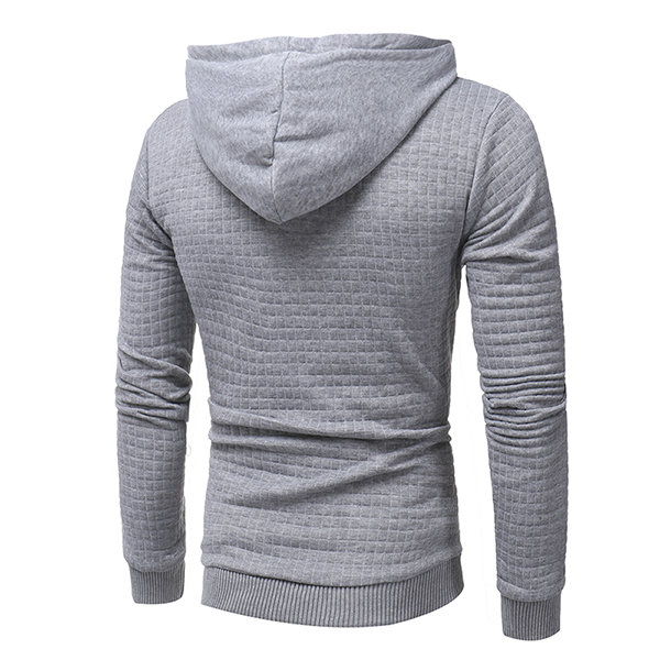 Mens Brief Style Jacquard Plaid Solid Color Slim Fit Casual Pullover Hooded Tops