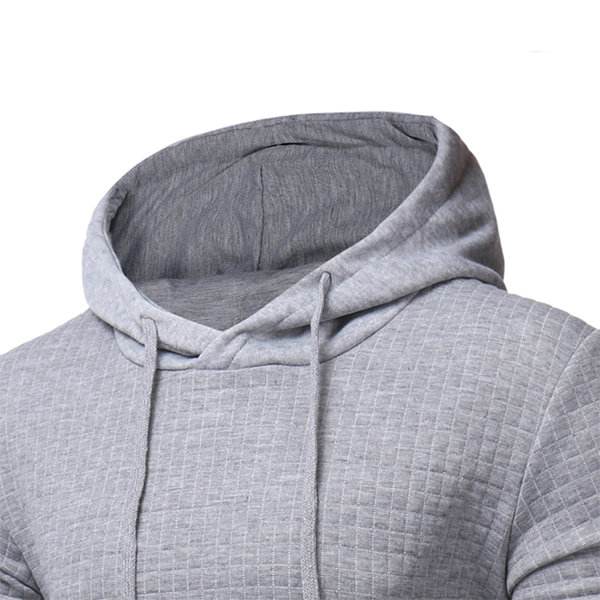 Mens Brief Style Jacquard Plaid Solid Color Slim Fit Casual Pullover Hooded Tops