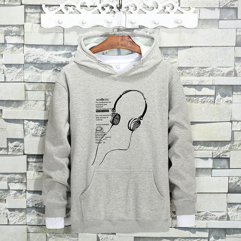 Stylish Printing Brushed Long Sleeve Pullover Warm Cotton Hoodies For Men