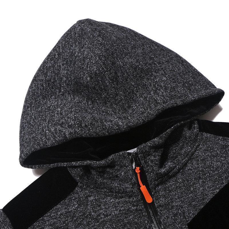 Men's Casual Sport Patchwork Chest Zipper Pocket Hooded Zipper Up Sweatshirt Knit Hoodie