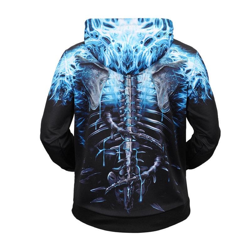 Mens Skull Digital 3D Printing Hoodies Casual Breathable Slim Long Sleeve Sweatshirt