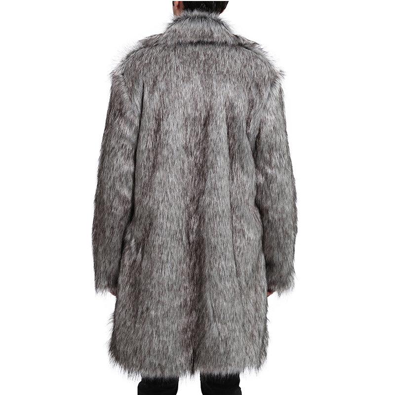 Mens Faux Fur Grey Trench Coat Mid Long Winter Warm Slim Fit Casual Jacket