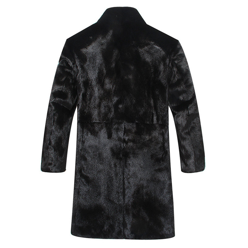 Men Long Trench Marten Velvet Overcoat Black Faux Fur Winter Warm Thicking Coat