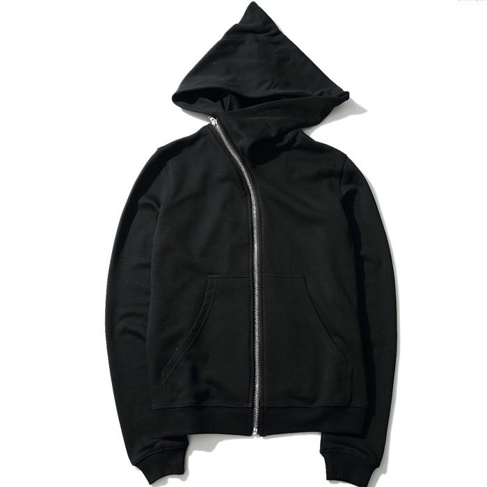 Mens Fashion Brief Diagonal Zipper Closure Big Wizard Hooded Long Sleeve Hoodie