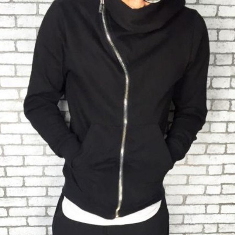 Mens Fashion Brief Diagonal Zipper Closure Big Wizard Hooded Long Sleeve Hoodie