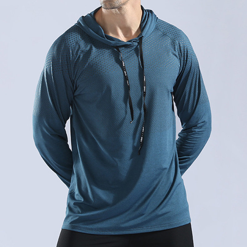 Mens Hooded Elastic Quick-drying Breathable Sport Training Long Sleeve Casual Sweatshirt