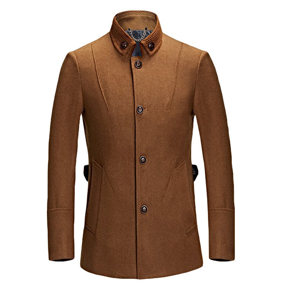 Stand Collar Business Wool Solid Color Slim Jacket for Men