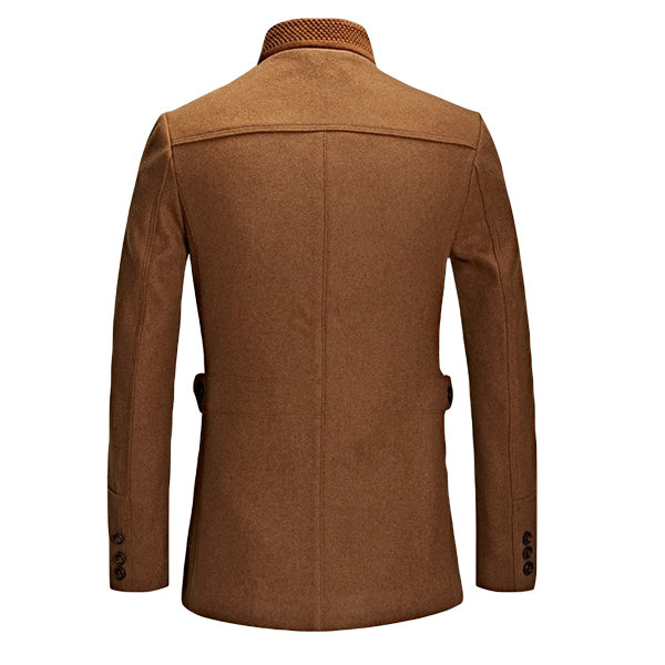 Stand Collar Business Wool Solid Color Slim Jacket for Men