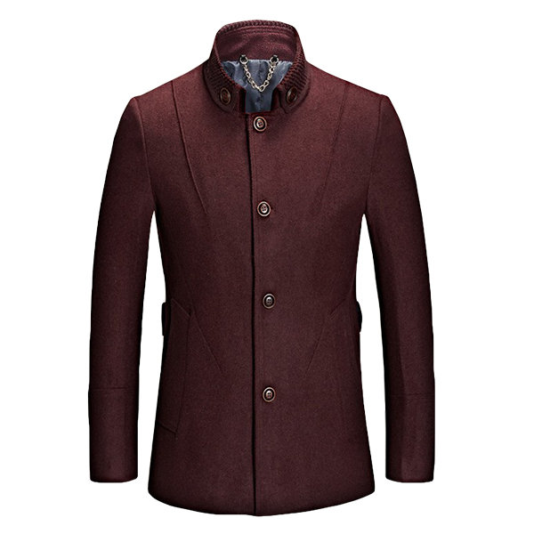 Stand Collar Business Wool Solid Color Slim Jacket for Men