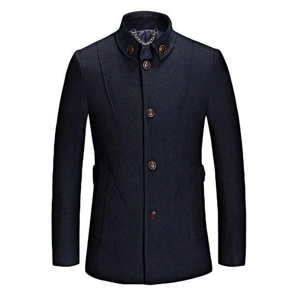 Stand Collar Business Wool Solid Color Slim Jacket for Men