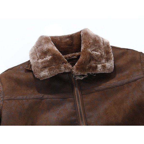 Casual Fashion Thicken Fleece Boomber Sherpa Chamois Leather Suede Jacket for Men