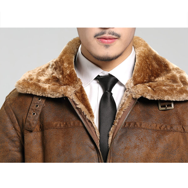 Casual Fashion Thicken Fleece Boomber Sherpa Chamois Leather Suede Jacket for Men