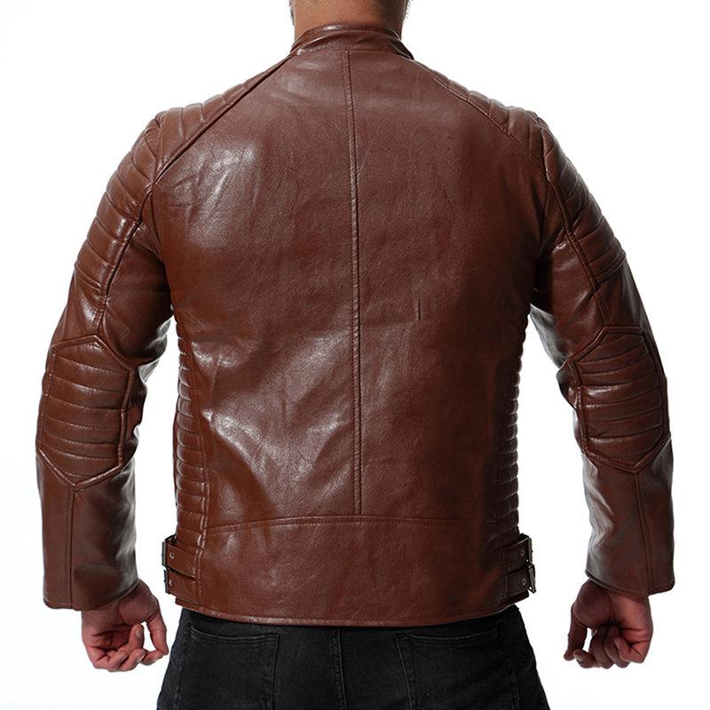 Stylish Biker Button Zipper Pockets Solid Color PU Leather Jackets for Men