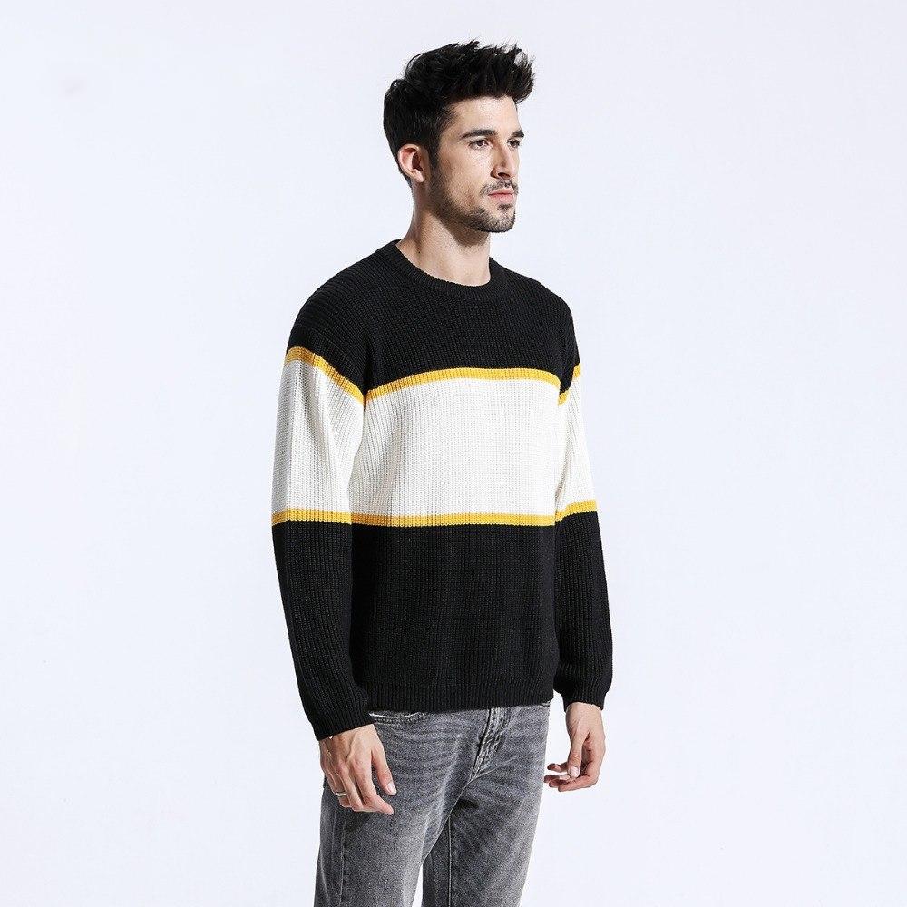 Men's Autumn Wool Contrast Color Sweater