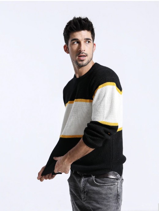 Men's Autumn Wool Contrast Color Sweater