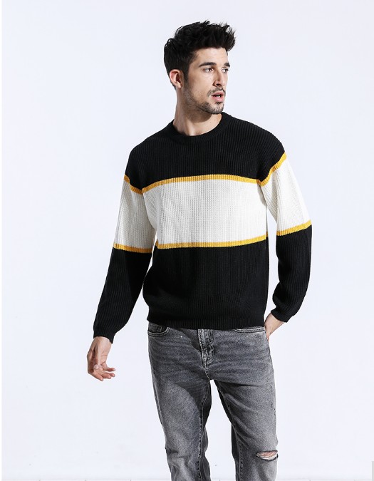 Men's Autumn Wool Contrast Color Sweater