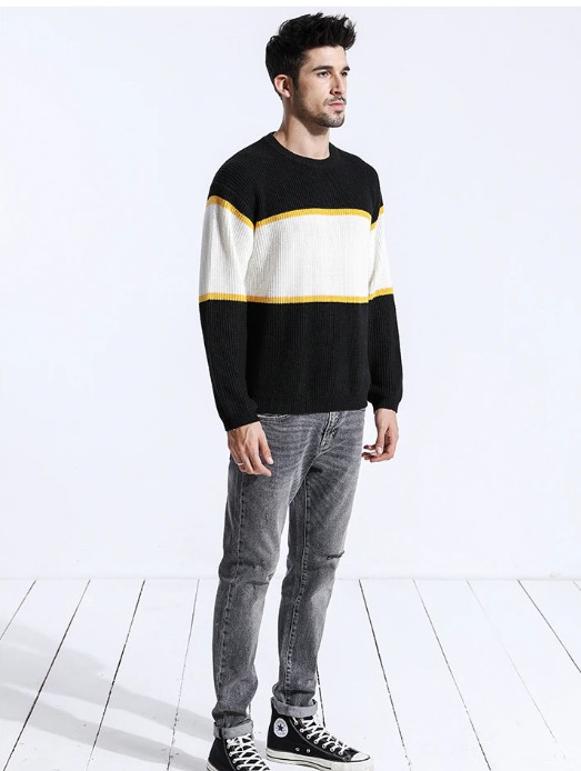 Men's Autumn Wool Contrast Color Sweater