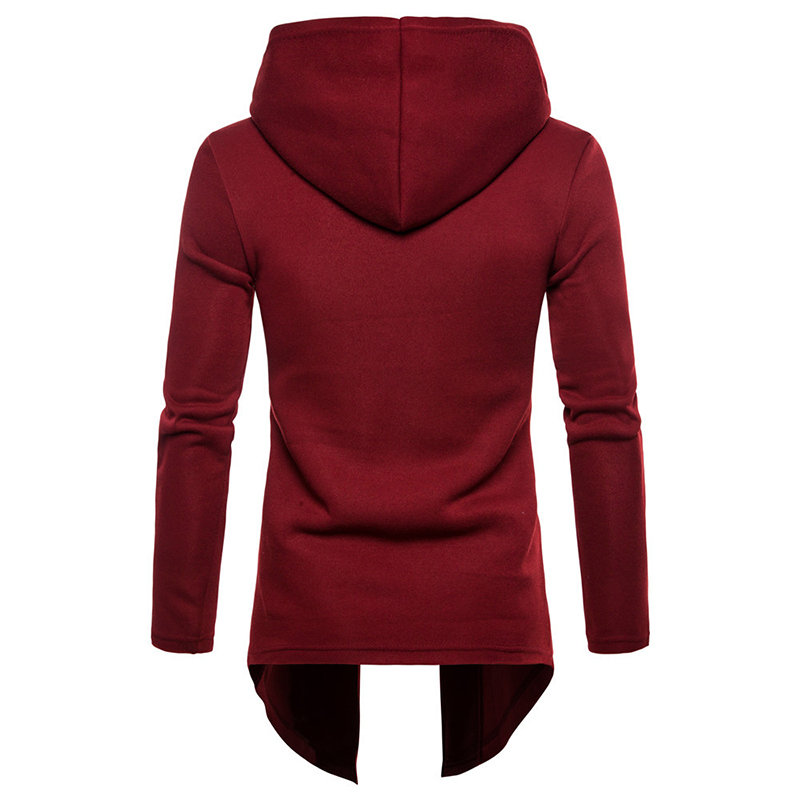 Mens Brief Casual Mid Long Hooded Pure Color Long Sleeve Cardigan Fashion Open Hoodie