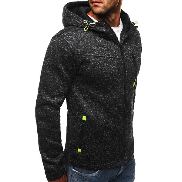 Mens Fashion Casual Oversize Solid Long Sleeve Thicken Zip Up Hoodie