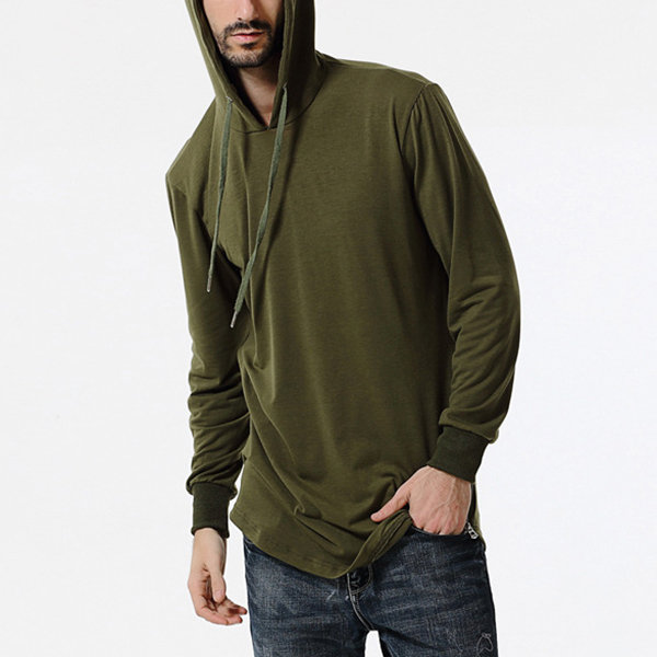 Mens Stylish Zippered Hem Hooded Tops Solid Color Casual Cotton Sport Hoodies