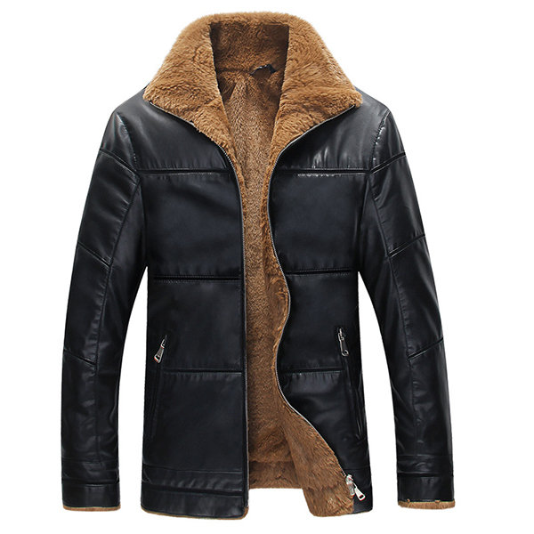 S-6XL Plus Size Winter Thicken Warm PU Leather Stand Collar Jacket for Men