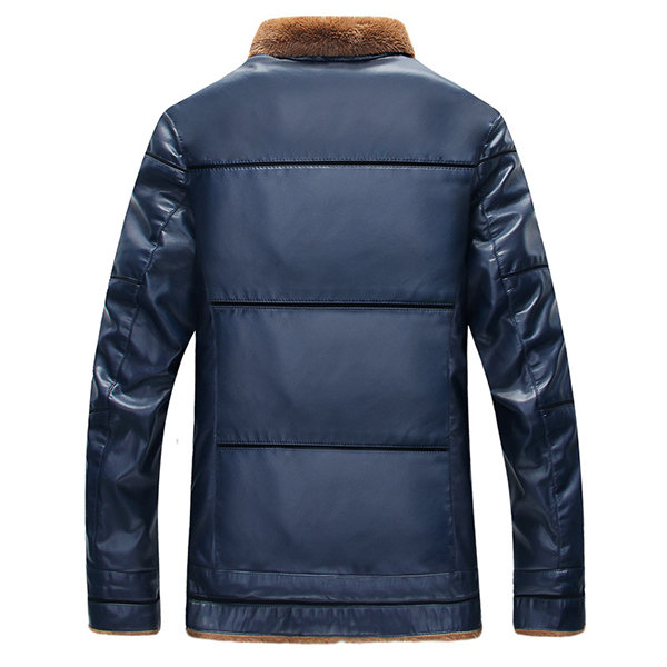 S-6XL Plus Size Winter Thicken Warm PU Leather Stand Collar Jacket for Men