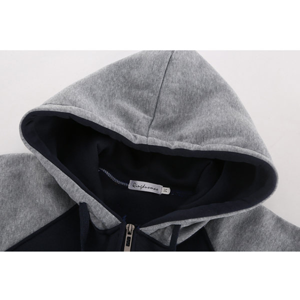 Mens Fall Winter Stitching Color Zip Up Casual Sport Hoodies