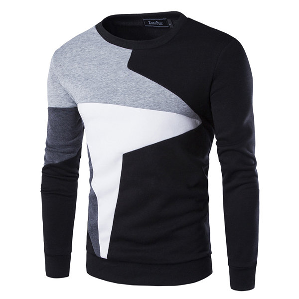 Mens Stylish Stitching Color Round Neck Long Sleeve Casual Sport Sweatshirt