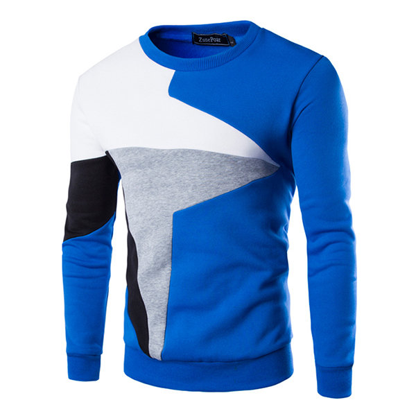 Mens Stylish Stitching Color Round Neck Long Sleeve Casual Sport Sweatshirt