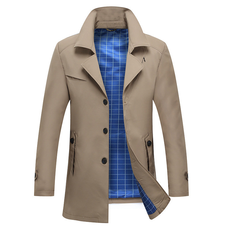 Men's Classic Windproof Suit Collar Tilted Chest Zipper Decoration Casual Business Trench Coat