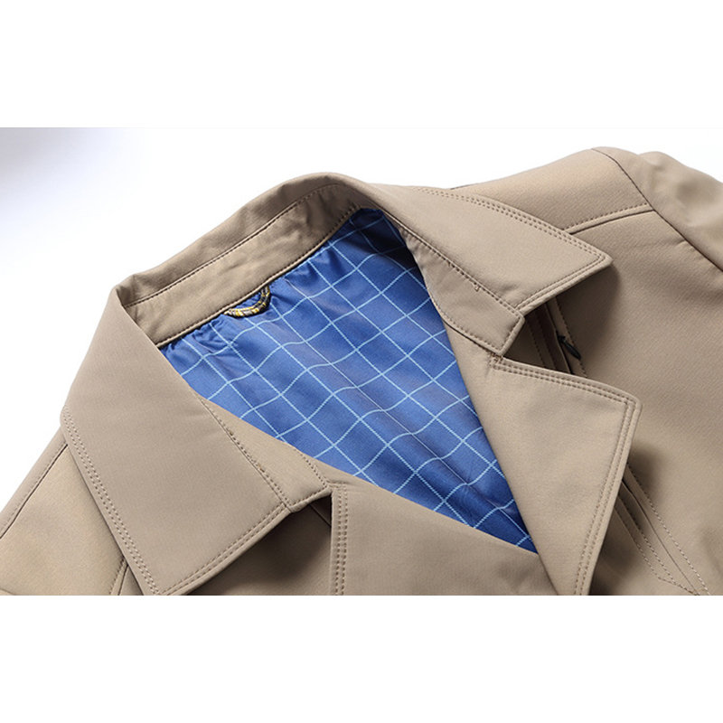 Men's Classic Windproof Suit Collar Tilted Chest Zipper Decoration Casual Business Trench Coat