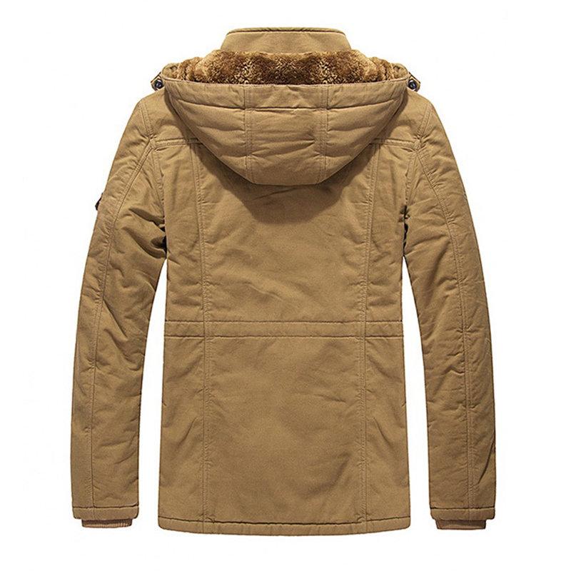 Mens Winter Cotton Thicken Fleece Multifunction Pockets Drawstring Warm Jacket