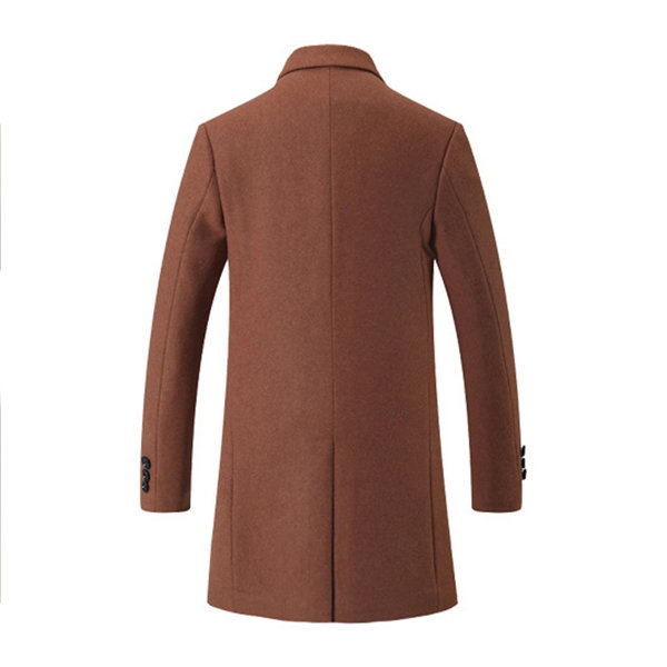 Mens Thicken Cotton Lining Trundown Collar Jacket Business Casual Wool Trench Coat