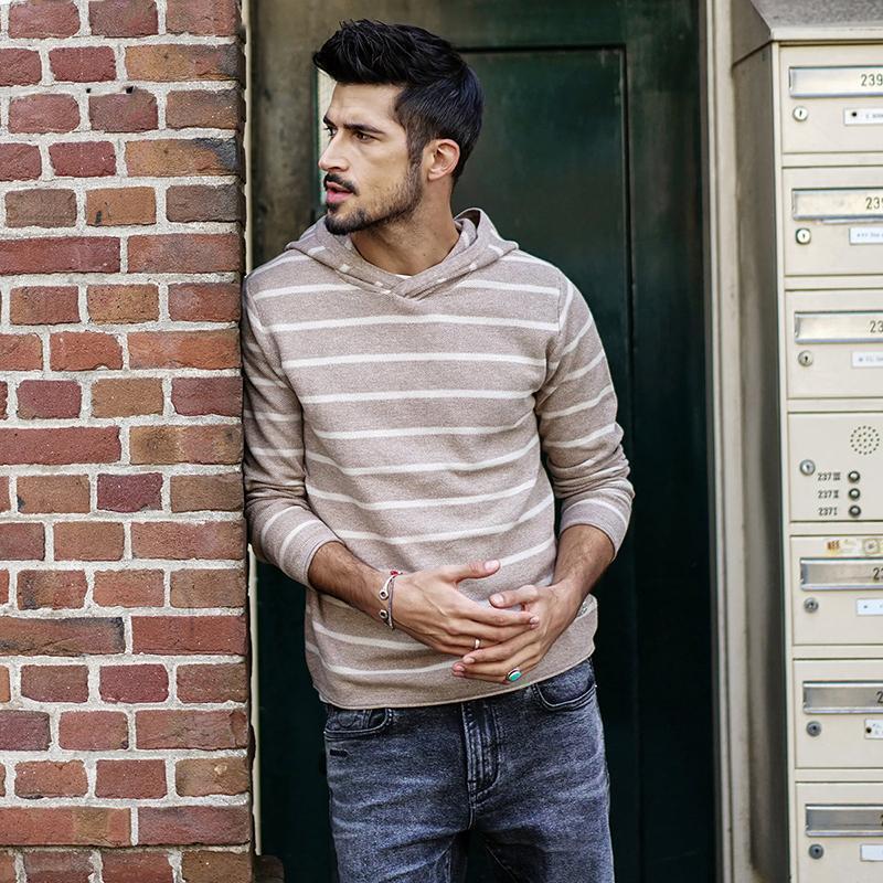 Men's Winter Striped Hooded Sweater