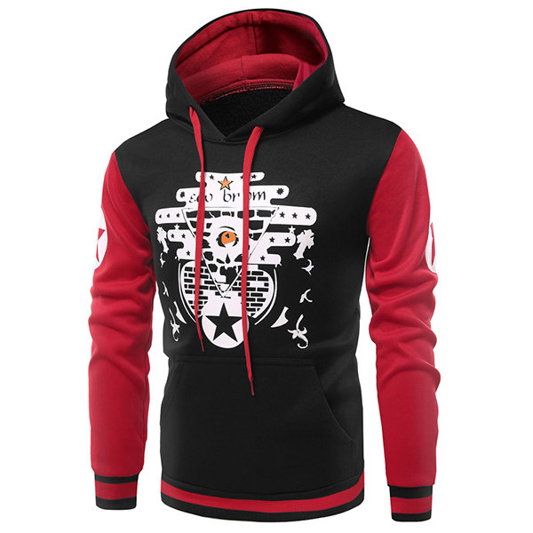 Mens Fall Winter Warm Thick Hoodies 3D Printed Stitching Color Casual Hooded Tops