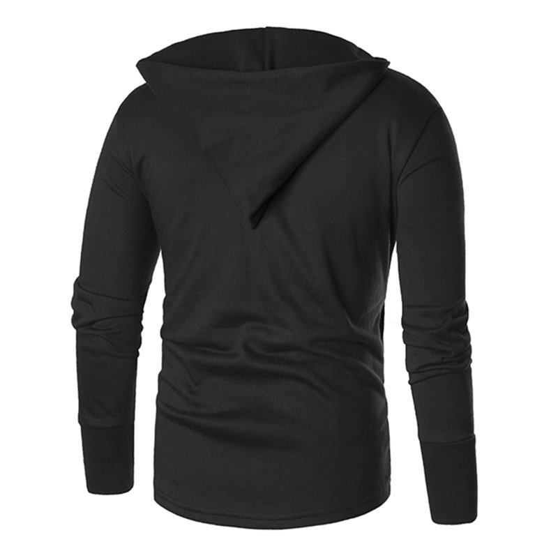 Mens Hooded Bat Style Diagonal Zipper Long Sleeve Black Casual Sweatshirt