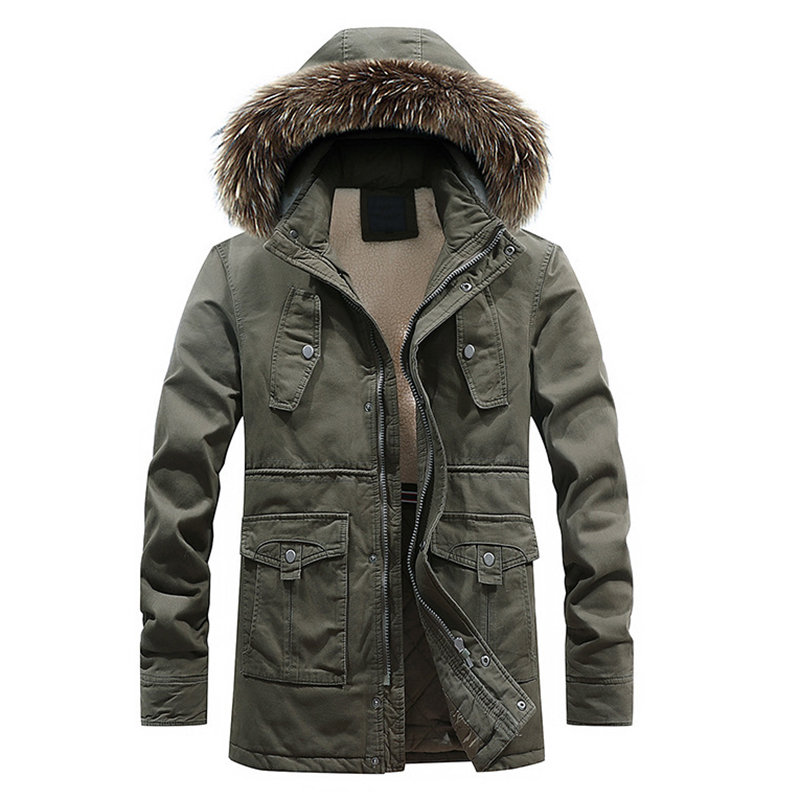 Mens Thicken Detachable Hooded Multi Pockets Zipper Up Jacket