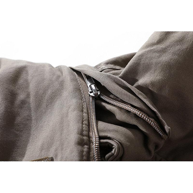 Mens Thicken Detachable Hooded Multi Pockets Zipper Up Jacket