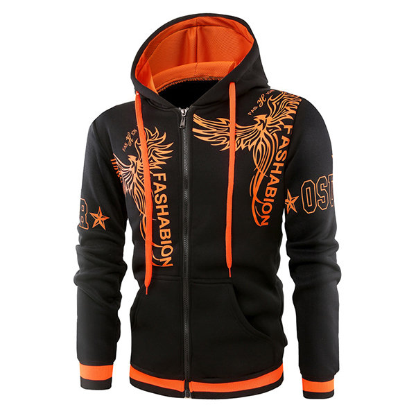 Mens 3D Printed Stitching Color Slim Fit Casual Zip Up Hoodies