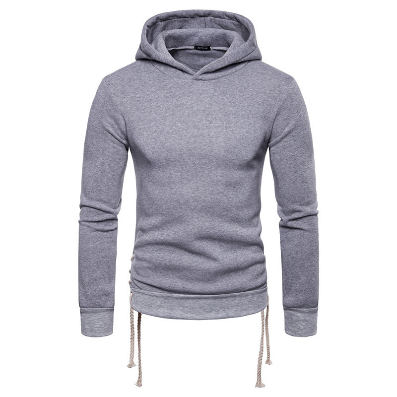 Mens Cotton Drawstring Decoration Solid Color Sport Casual Hoodies