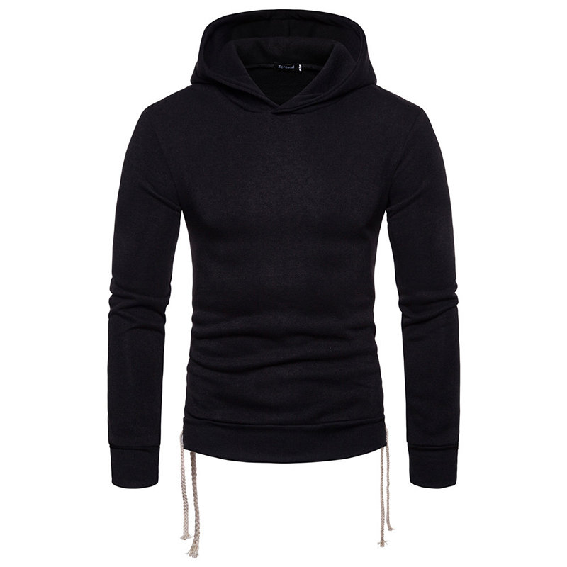 Mens Cotton Drawstring Decoration Solid Color Sport Casual Hoodies