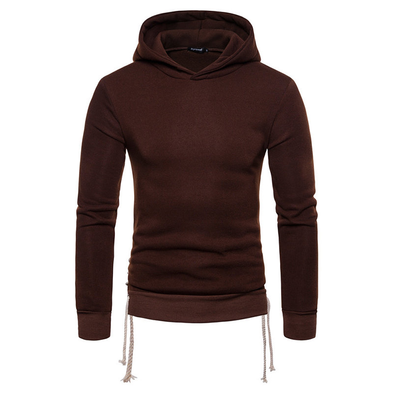 Mens Cotton Drawstring Decoration Solid Color Sport Casual Hoodies