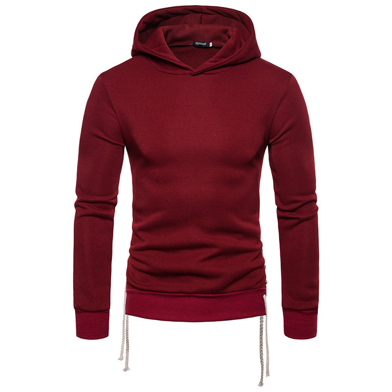 Mens Cotton Drawstring Decoration Solid Color Sport Casual Hoodies