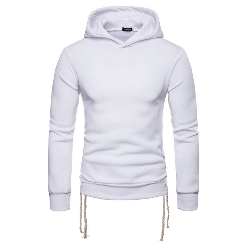 Mens Cotton Drawstring Decoration Solid Color Sport Casual Hoodies