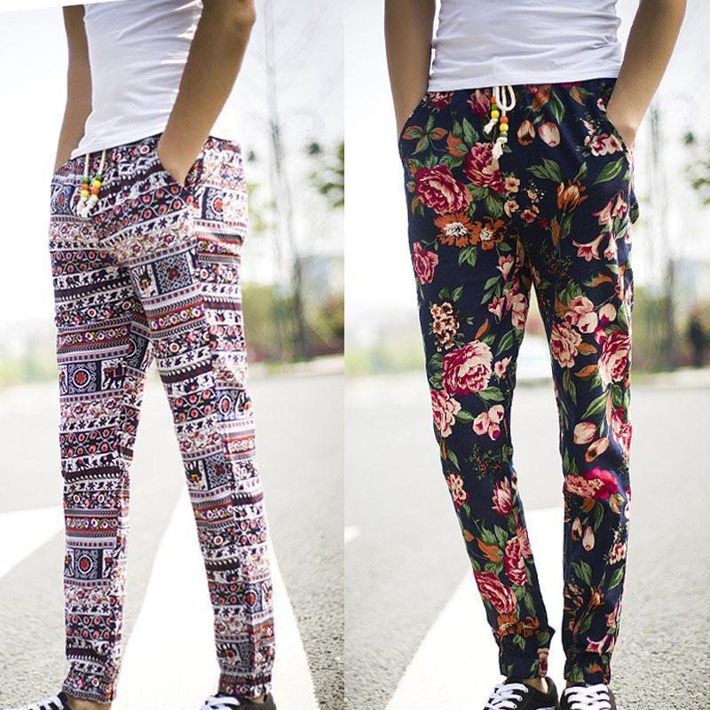 Men's Summer Floral & Geometric Pencil Pants