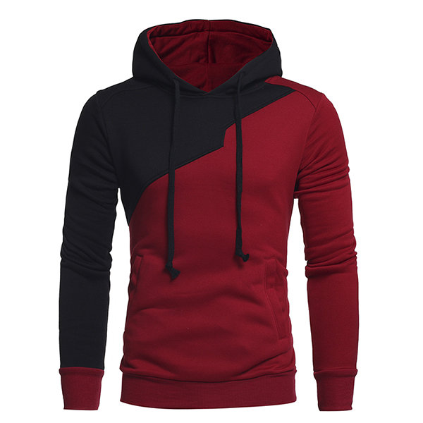 Mens Hit Color Pullover Hoody Long Sleeve Hoodies Casual Hooded Tops