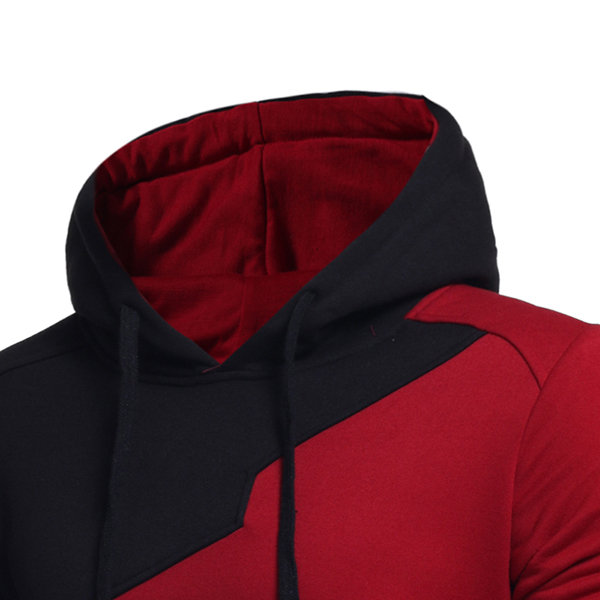 Mens Hit Color Pullover Hoody Long Sleeve Hoodies Casual Hooded Tops