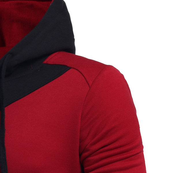 Mens Hit Color Pullover Hoody Long Sleeve Hoodies Casual Hooded Tops